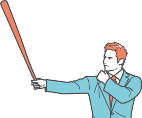 バッティングポーズのビジネスマン