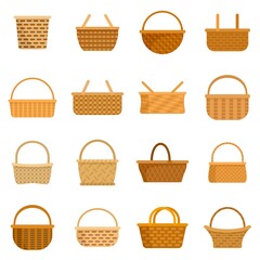 Wicker icons set flat vector isolated