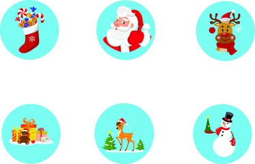 Fototapeta na wymiar Set of New Year stickers with Santa Claus and his friends