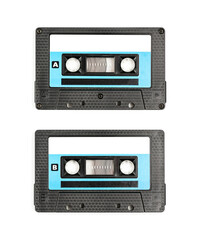 Old Vintage Audio cassette tape - both sides A and B isolated on a white background with Clipping...