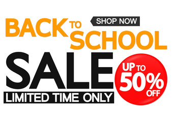 Back to School Sale up to 50% off, discount poster design template, special offer, vector illustration