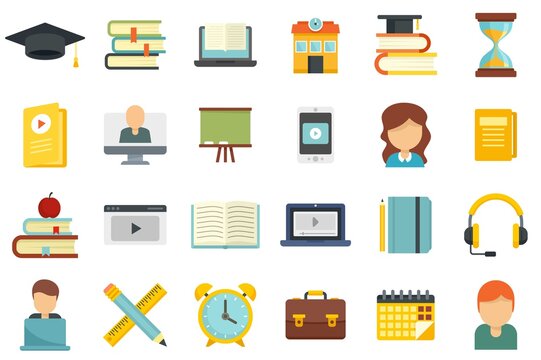 Tutor icons set flat vector isolated