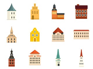 Riga icons set flat vector isolated - obrazy, fototapety, plakaty