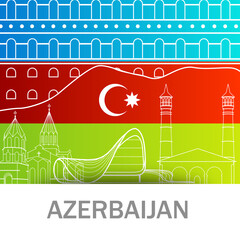 Obraz premium Azerbaijan landmarks line art Background in flag colors