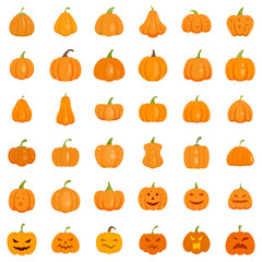 Pumpkin icons set flat vector isolated