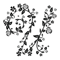 Letter U with botanical elements. Monogram arrangement. Vector floral letter design. Composition for card, invitation, save the date, logo, business style.