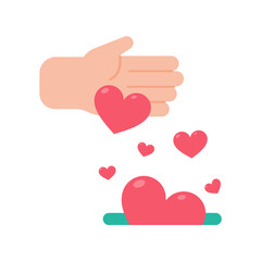 vector hands giving hearts to each other Helping the poor by donating items to charity