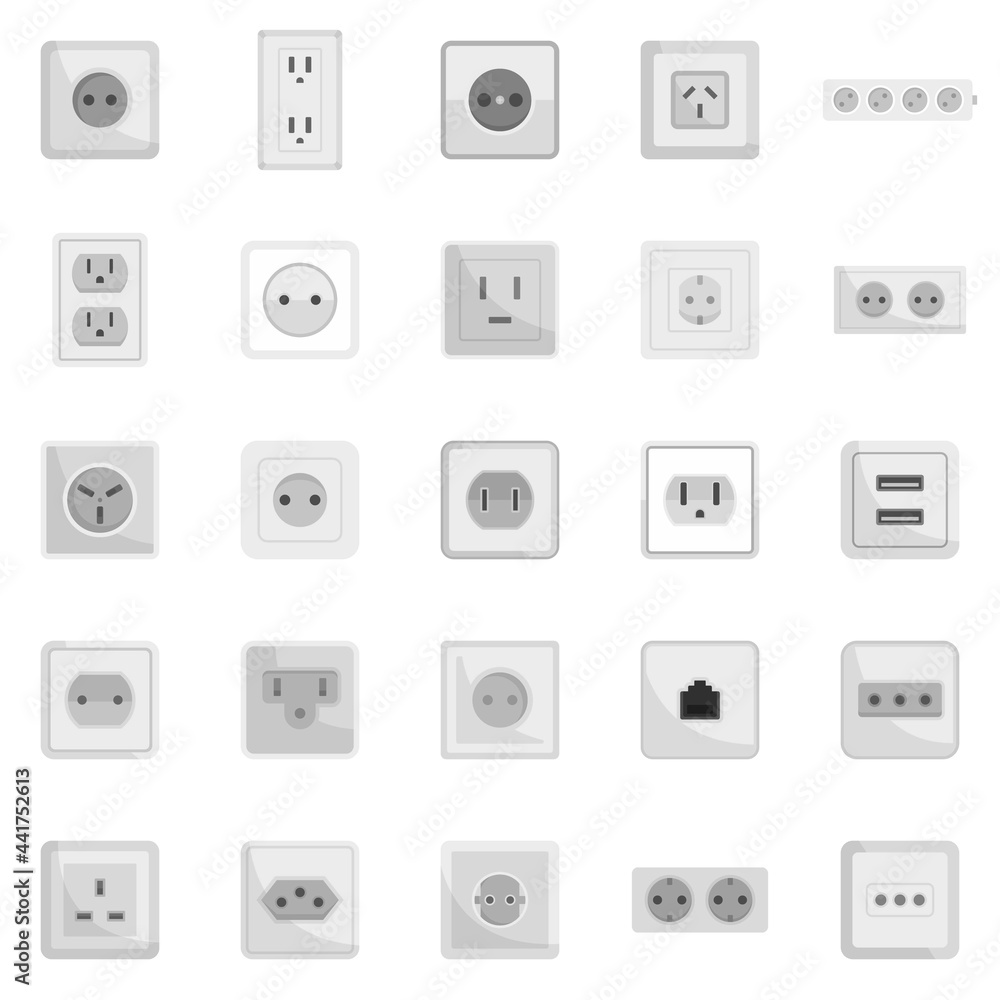 Poster power socket icons set flat vector isolated