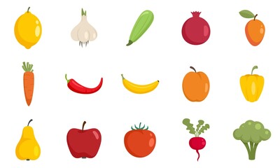 Organic food icons set flat vector isolated