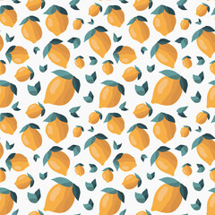 Tropical seamless pattern with yellow lemons. Fruit repeated background. Vector bright print for fabric or wallpaper.