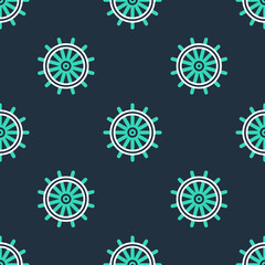 Line Ship steering wheel icon isolated seamless pattern on black background. Vector