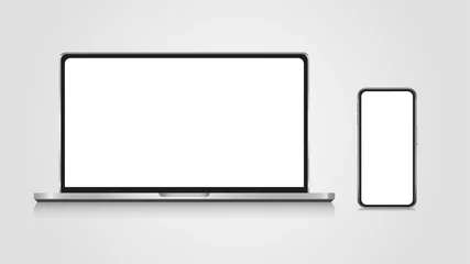 Foto op Canvas Realistic set of monitor, laptop, smartphone. 3d devise mockup set vector. Realistic screen layout © Phantasm