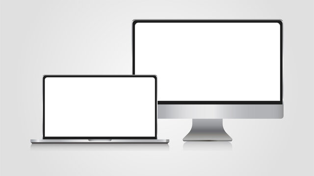 Realistic set of monitor, laptop. 3d devise mockup set vector. Realistic screen layout