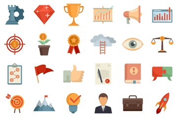Mission icons set flat vector isolated