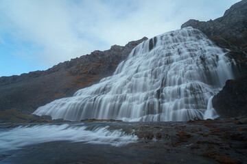 Dynjandi or Fjallfoss waterfall in The Westfjords region in north Iceland. Beautiful nature icelandic landscape