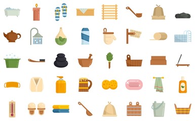 Sauna icons set flat vector isolated