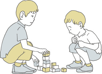 積み木で遊ぶ子供たち