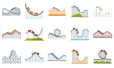 Roller coaster icons set flat vector isolated © anatolir