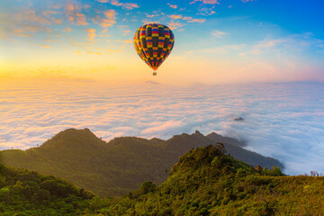 mountains and balloons,Hot air balloons with landscape mountain