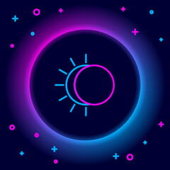 Glowing neon line Eclipse of the sun icon isolated on black background. Total sonar eclipse. Colorful outline concept. Vector