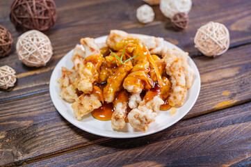 pork in sticky rice batter with sweet and sour sauce, Korean food 'chapssal tangsuyuk'