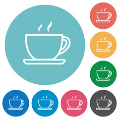 Cup of coffee outline flat round icons