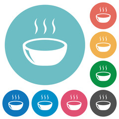 Glossy steaming bowl flat round icons