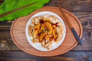 pork in sticky rice batter with sweet and sour sauce, Korean food 'chapssal tangsuyuk'