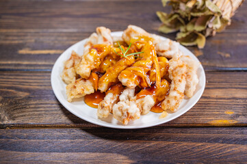 pork in sticky rice batter with sweet and sour sauce, Korean food 'chapssal tangsuyuk'