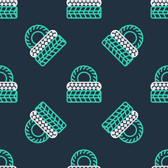 Line Car tire icon isolated seamless pattern on black background. Vector