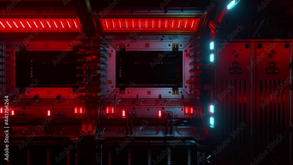 Aufkleber flying into spaceship tunnel, sci-fi spaceship corridor. futuristic technology for technical titles 