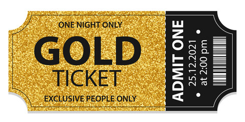 Golden glittering stub ticket template
 - obrazy, fototapety, plakaty