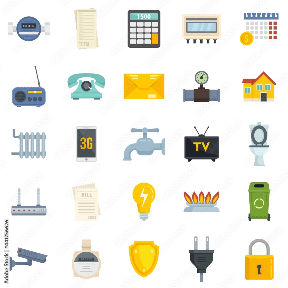 Poster utilities icons set flat vector isolated