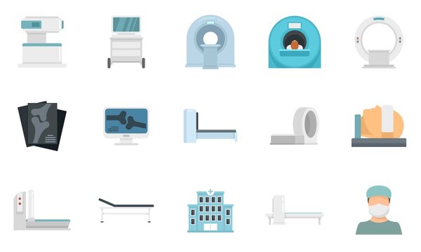 Magnetic resonance imaging icons set flat vector isolated