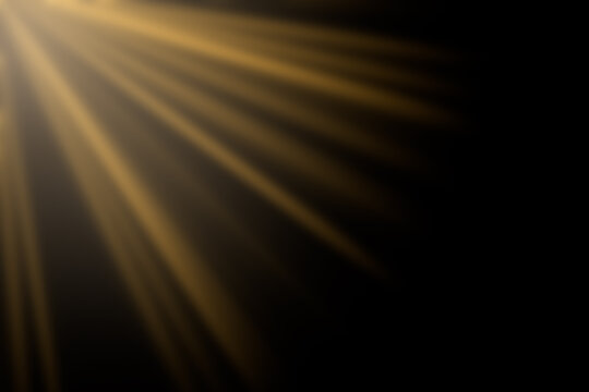 Sun Rays Light Isolated On Black Background For Overlay Design