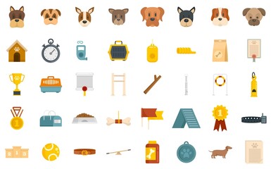 Dog handler icons set flat vector isolated