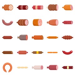 Sausage icons set flat vector isolated