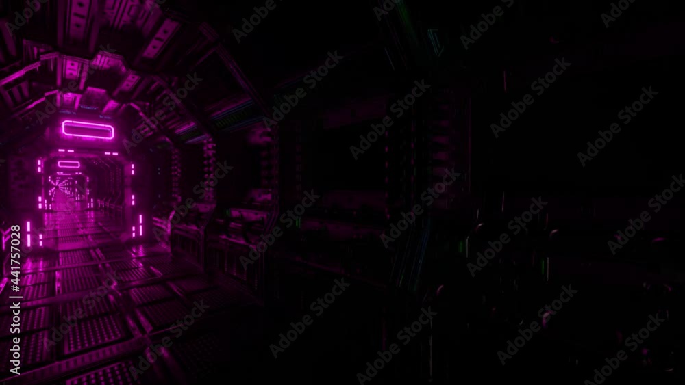Aufkleber flying into spaceship tunnel, sci-fi spaceship corridor. futuristic technology for technical titles 