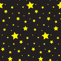Vector seamless pattern with stars. Colorful background. Simple creative print for clothes, web, greeting cards, gift wrap and design. Yellow stars on black board. Night sky, astrology and astronomy