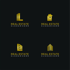 Set of Initials L logo template with a golden style color for the real estate