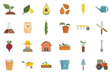 Agronomist icons set flat vector isolated