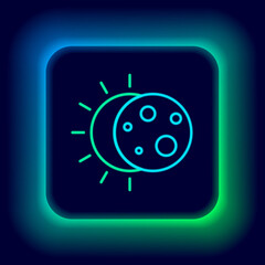 Glowing neon line Eclipse of the sun icon isolated on black background. Total sonar eclipse. Colorful outline concept. Vector