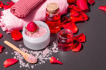 Natural spa concept with fresh roses petals