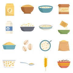 Cereal flakes icons set flat vector isolated