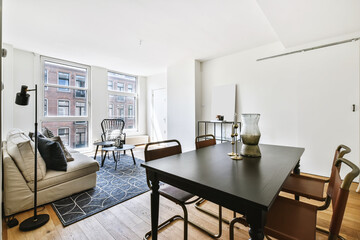 Elegant and spacious dining room with beautiful furniture