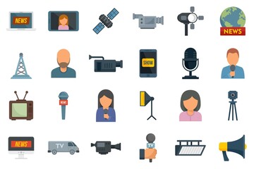 TV presenter icons set flat vector isolated