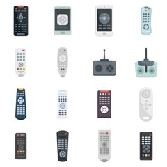 Remote control icons set flat vector isolated