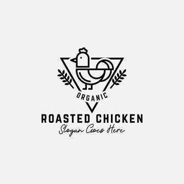 organic roasted chicken meat logo design inspiration, best for line art organic food logo vector