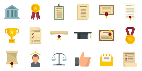 Attestation service icons set flat vector isolated
