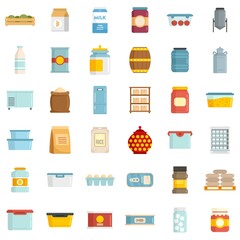 Food storage icons set flat vector isolated